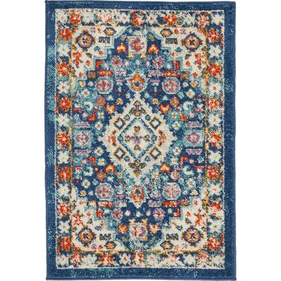 Passion Blue/Multicolor 2 ft. x 3 ft. Persian Vintage Area Rug