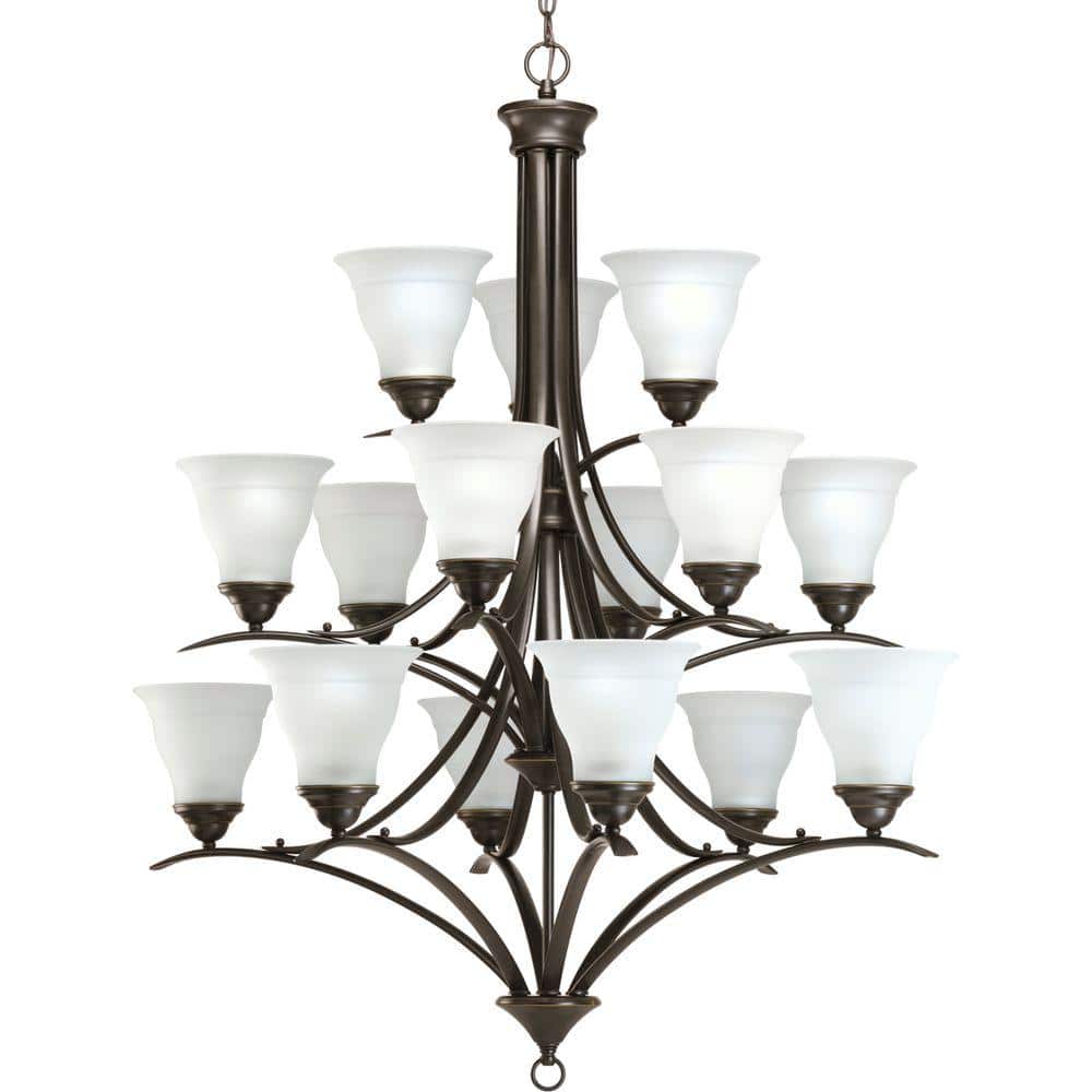 Trinity Collection 15-Light Antique Bronze Etched Glass Traditional Chandel