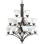 Trinity Collection 15-Light Antique Bronze Etched Glass Traditional Chandelier Light