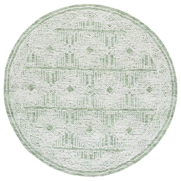 Pine 6 ft. ft. x 6 ft. Green/Ivory Tribal Round Rug