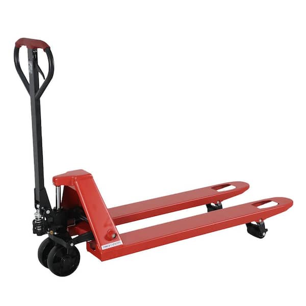 Red Manual Pallet Truck 5,500 lbs. Capacity with Nylon Wheels 48 x 21 in. Forks