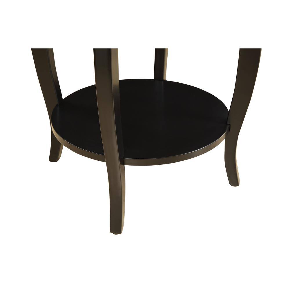 Round Solid Wood Black End Table with Storage - 18"x24"