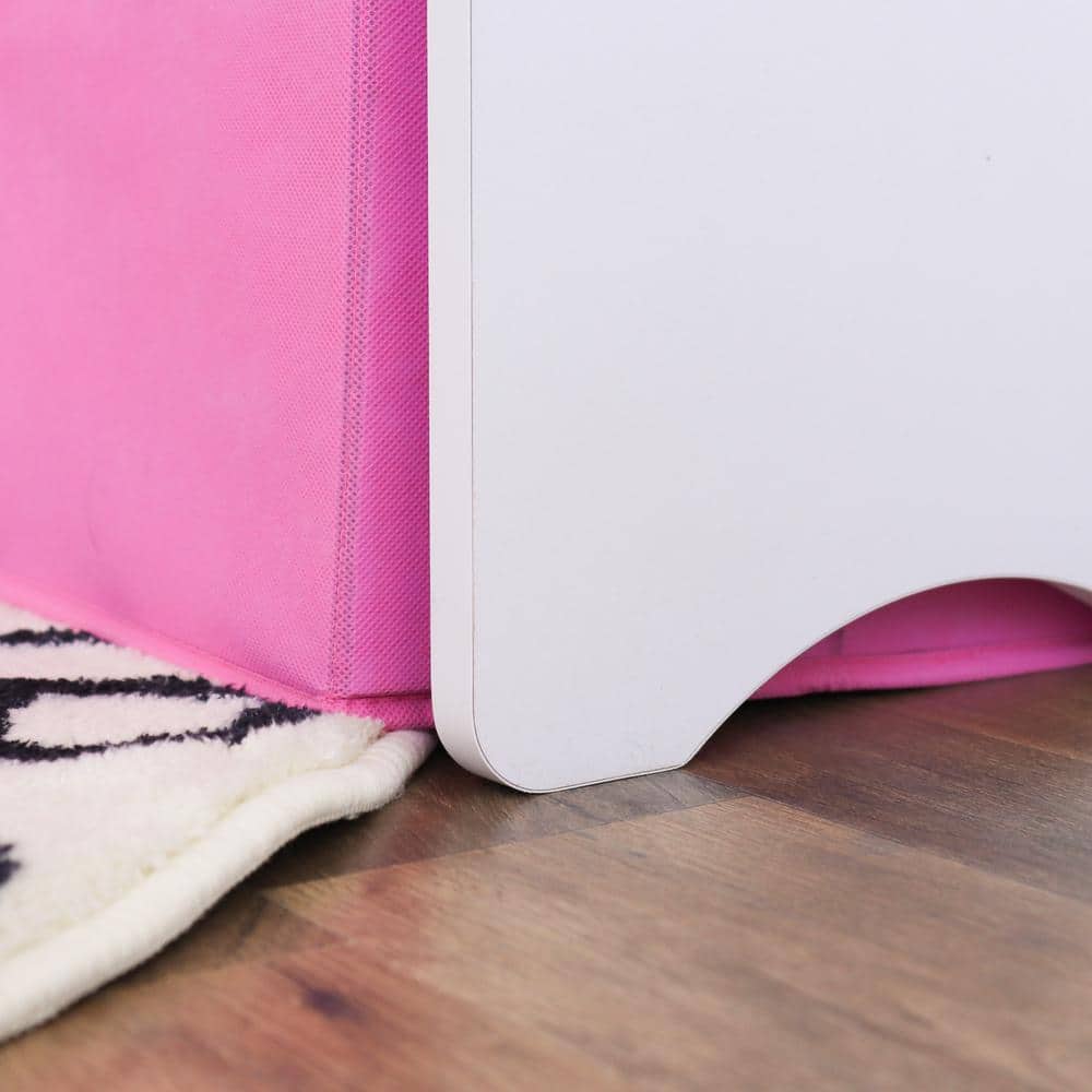 White and Pink 3-Tier Kids Storage Organizer with Fabric Bins