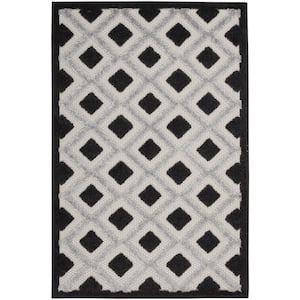 Aloha Black White 3 ft. x 4 ft. Geometric Contemporary Indoor/Outdoor Patio Kitchen Area Rug