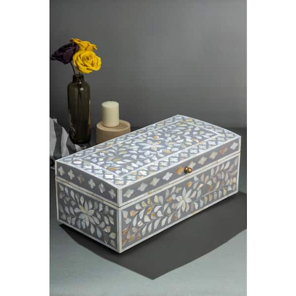 GAURI KOHLI Jodhpur Mother of Pearl Decorative Box - Gray 16 in.
