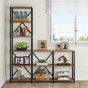 Earlimart 70.8 in. Brown Engineered Wood 9-Shelf Standard Bookcase with Storage Shelves