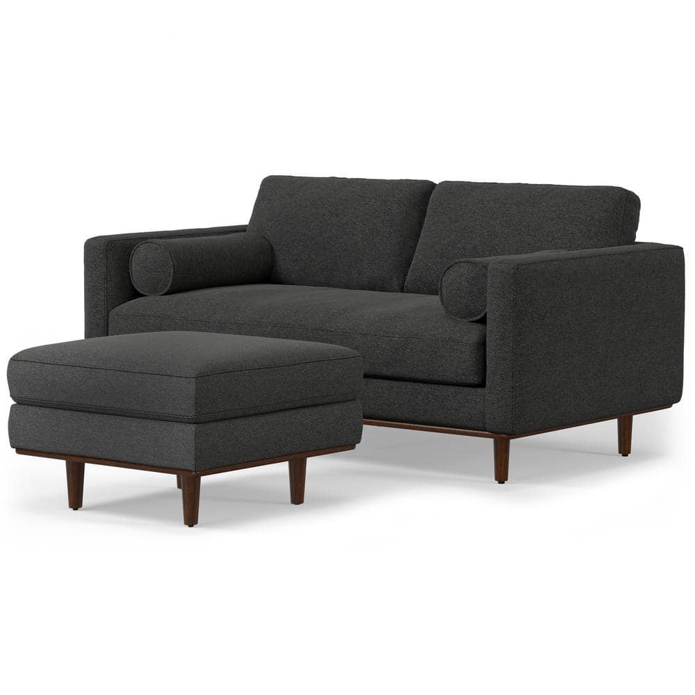 Charcoal Grey Leather Lawson Sofa with Ottoman and Pillow-Top Arm
