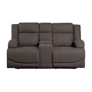 Darcel 70.5 in. W Chocolate Microfiber Power Double Reclining Loveseat with Center Console
