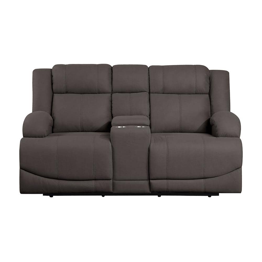 Darcel 70.5 in. W Chocolate Microfiber Power Double Reclining Loveseat with