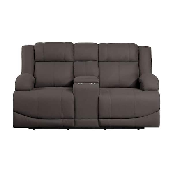 Darcel 70.5 in. W Chocolate Microfiber Power Double Reclining Loveseat with Center Console