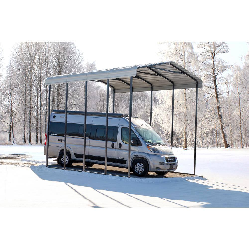 Eggshell Galvanized Steel Peak Carport Kit, 14' x 20' x 14'