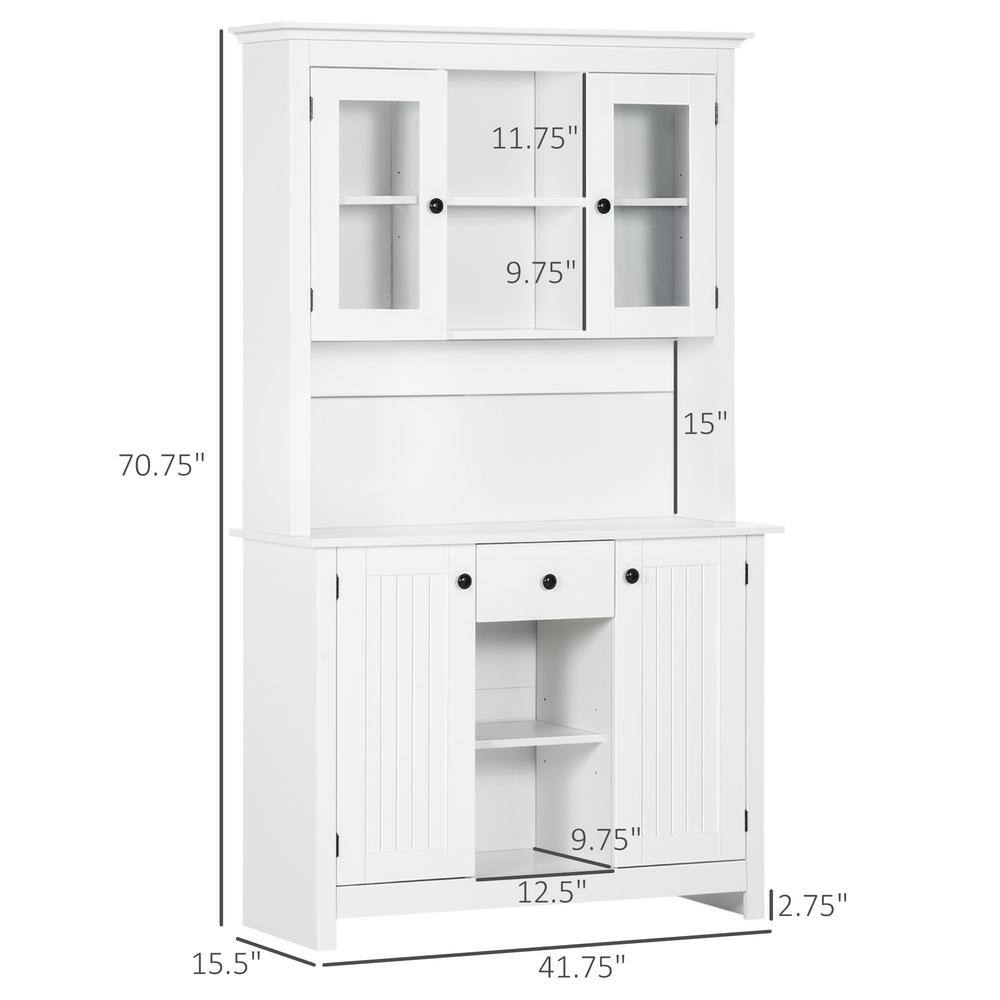 White Painted Freestanding Kitchen Buffet with Hutch and Shelves