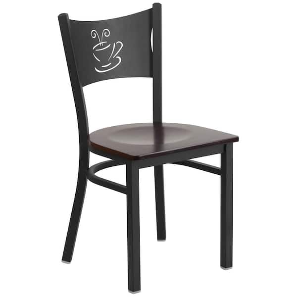Flash Furniture Hercules Series Black Coffee Back Metal Restaurant Chair with Walnut Wood Seat