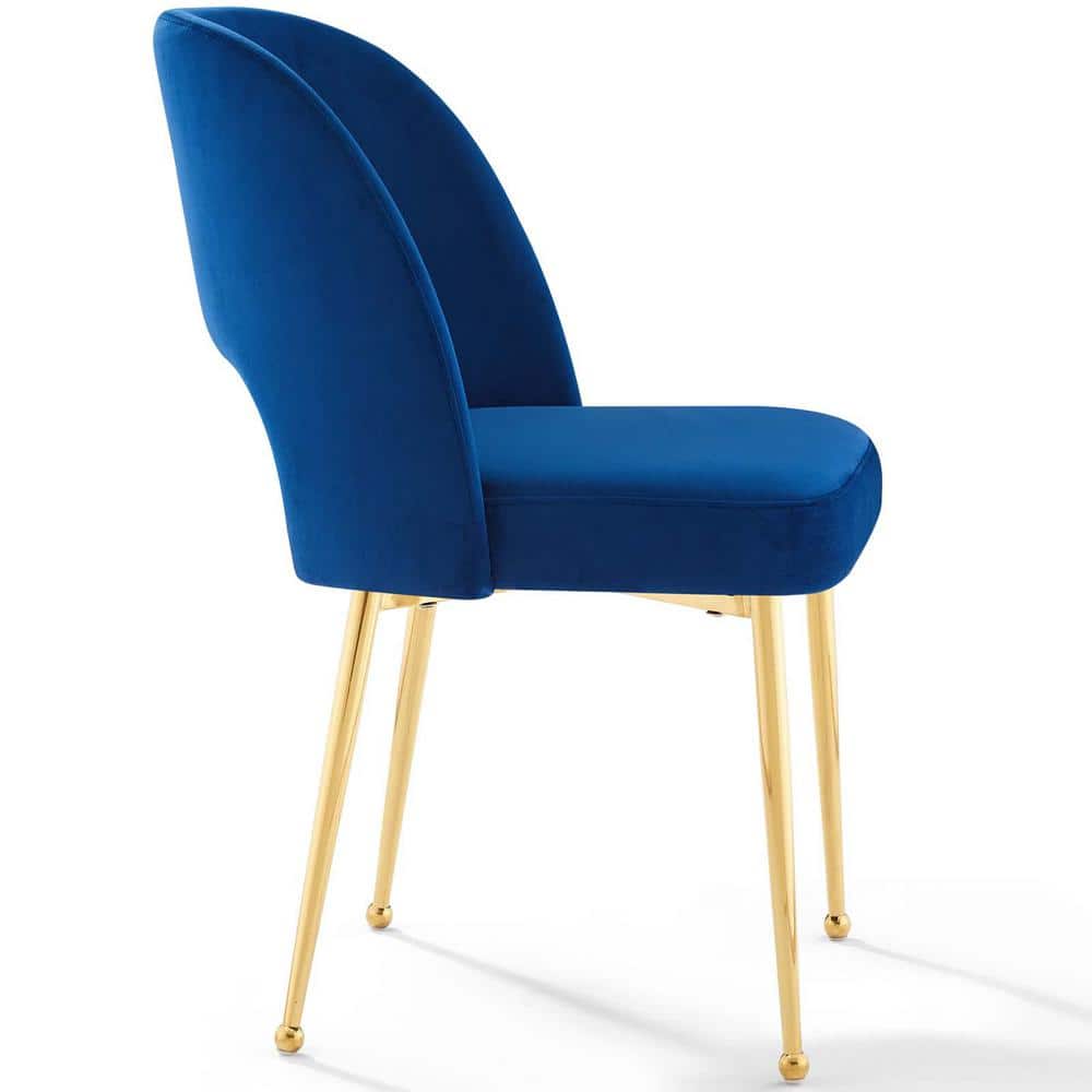 Navy Luxe Velvet and Gold Metal Mid-Century Side Chair