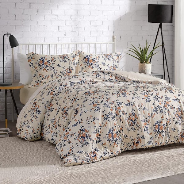 Unbranded Garden Bouquet 3-Piece Beige Floral Microfiber King Duvet Cover Set