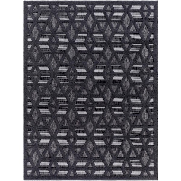 Livabliss San Diego Black Trellis 5 ft. x 7 ft. Indoor/Outdoor Area Rug