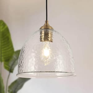 Modern Round Pendant Light 1-Light Electroplated Brass Circle Pendant Light for Kitchen Island with Water Glass Shade