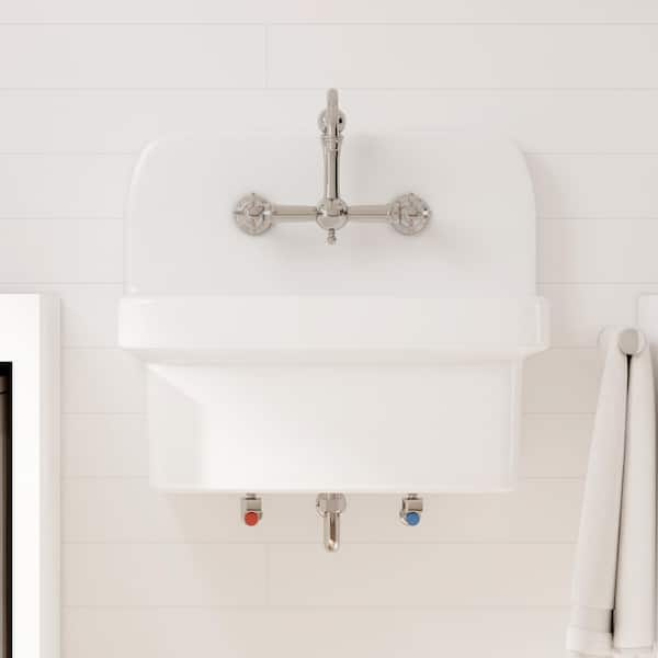 Mason 8 Gal. 16 in. D x 21 in. W Wall Mount Laundry/Utility Sink in Crisp White with Basket Strainer