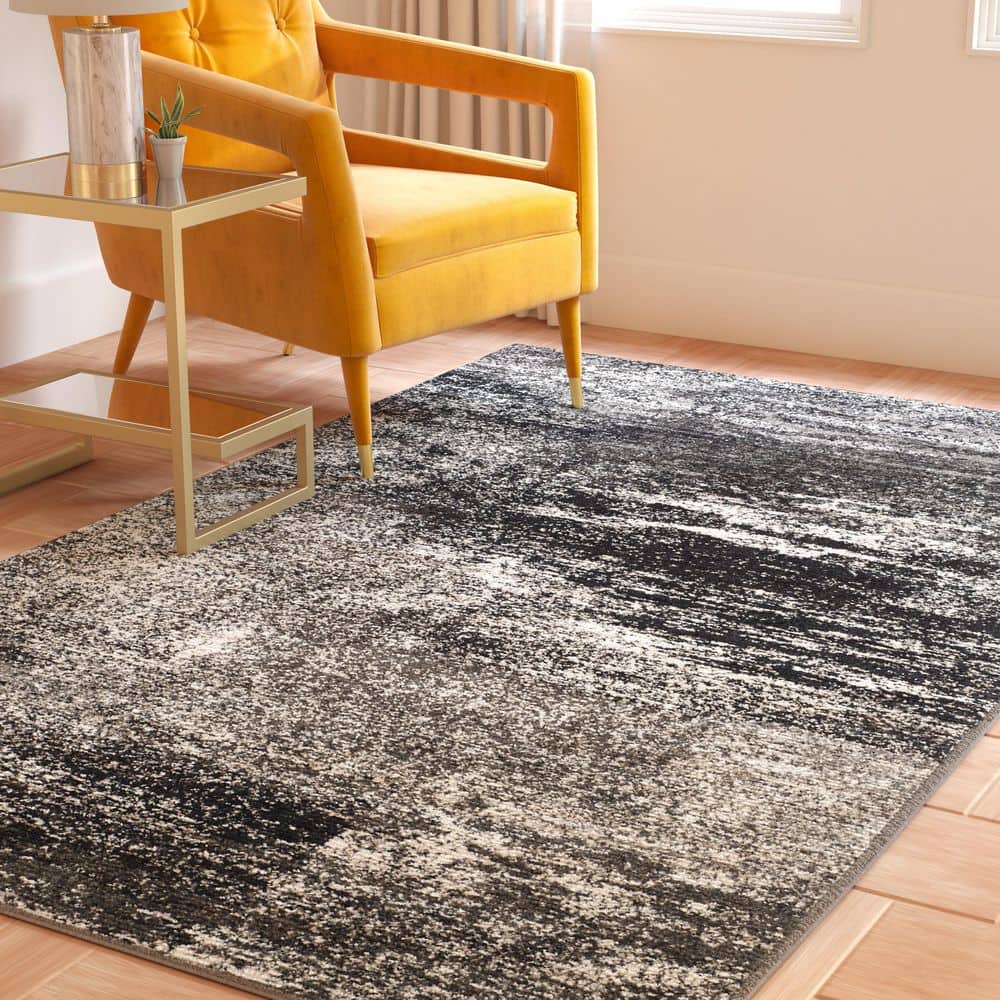 Adirondack 11 ft. x 11 ft. Silver/Black Solid Color Distressed Square Area Rug - thumbnail 8