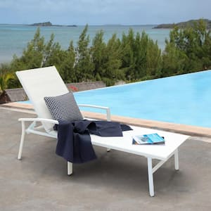 White Outdoor Chaise Lounge Chair with 5-Position Adjustable Back