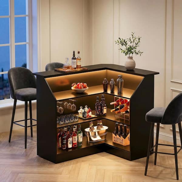 keltケルト バーカウンター BYBLIGHT Kearsten 44.09 in. H Black 4-Tier L-Shaped Home Bar Table