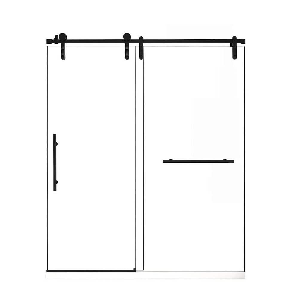 56 in. - 60 in. W x 66 in. H Frameless Sliding Shower Door in Matte Black with Clear Tempered Glass and Waterproof Seal price history on PriceWatchPro