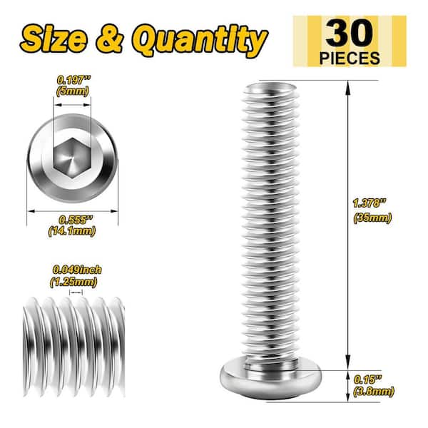 M8 x 35 mm Silver Hex Button Head Socket Cap Screws (30-Piece)