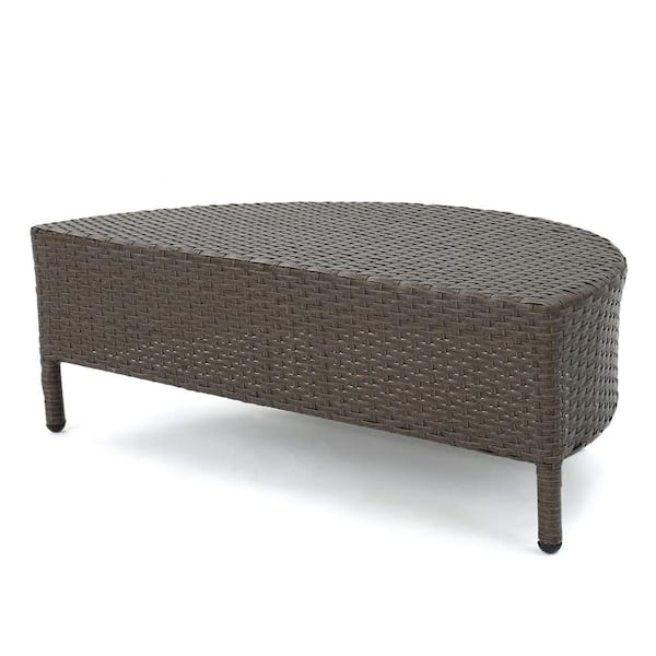 Noble House Adelina Brown Half-Round Wicker Outdoor Coffee Table