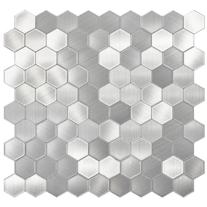 Small Silver Aluminum Hexagons 11.45 in. x 11.25 in. Metal Peel and Stick Tile (7.16 sq. ft./8-Pack)