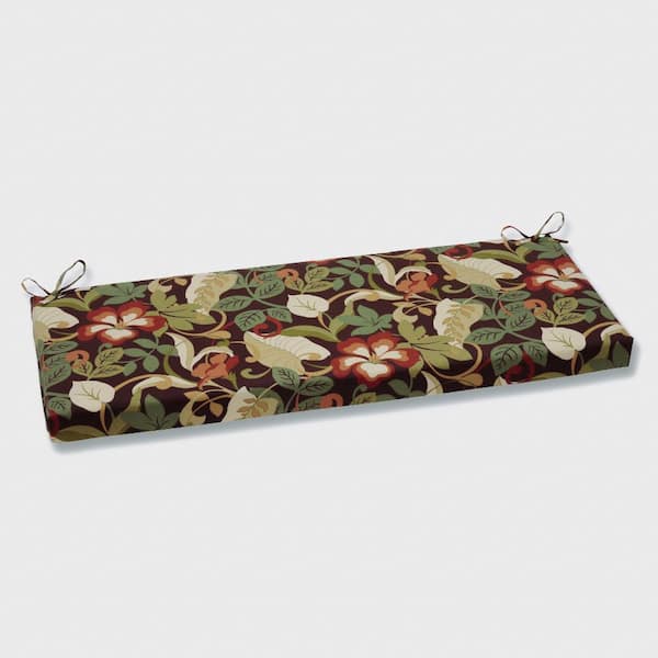 Pillow Perfect Floral Rectangular Outdoor Bench Cushion in Brown