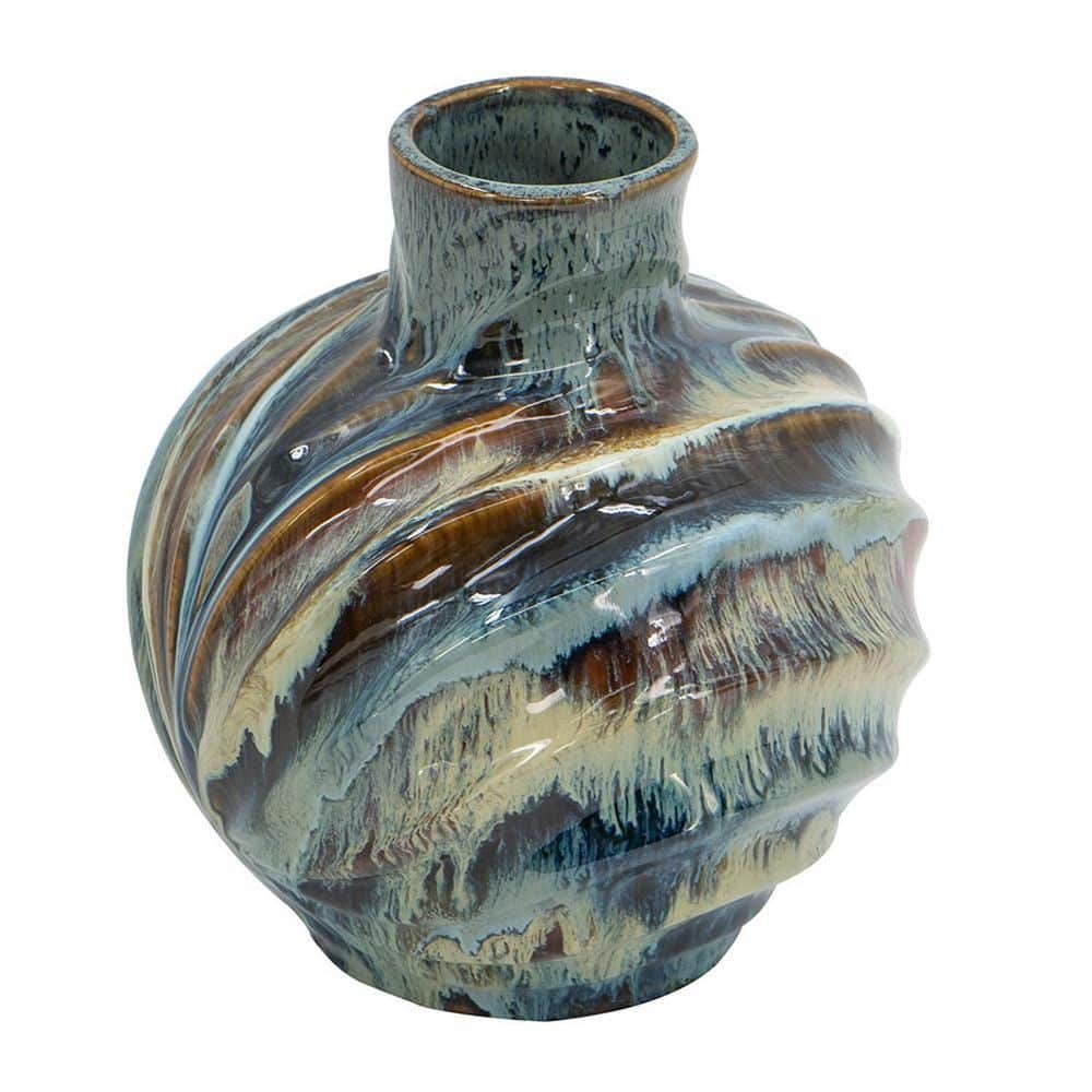 "11"" Blue Beige And Brown Abstract Wavy Ceramic Table Vase" price history on PriceWatchPro