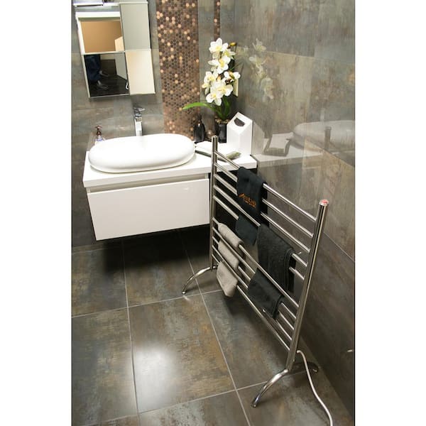 Solo 33in Wide Freestanding 10-Bar Plug-in Electric Towel Warmer in Polished Stainless Steel