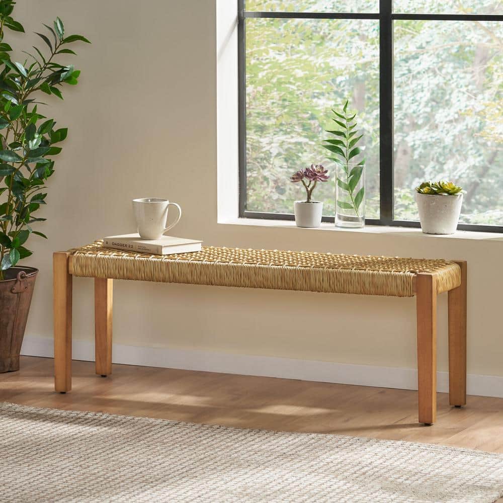 Angie 43" Brown and Teak Acacia Wood Outdoor Bench