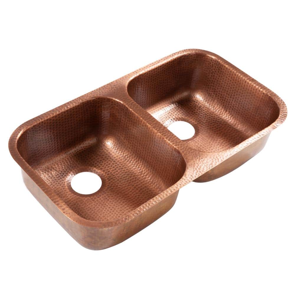 Handcrafted Copper Double Bowl Undermount Kitchen Sink