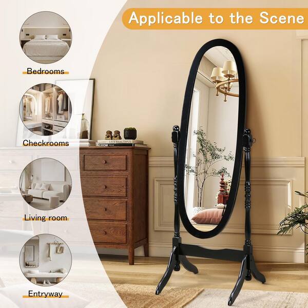 GOGEXX Queen Anne Style Black 16 in. W x 59.25 in. H Floor Mirror