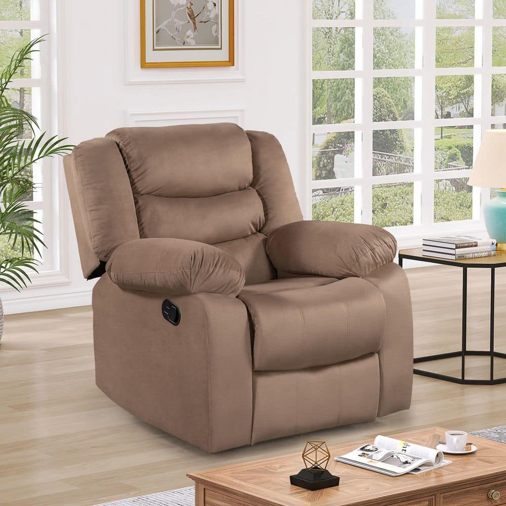 Woven Fabric Adjustable Recliner Chair with Footrest Extension & Pillow Top Arms, Cushioned Single Sofa for Livingroom - Light Brown
