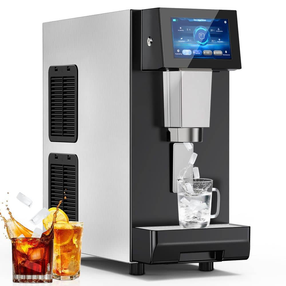 11.1 in. 88 lb. /day, pebble-shaped ice cubes 6 lb storage capacity Double-inlet commercial ice maker