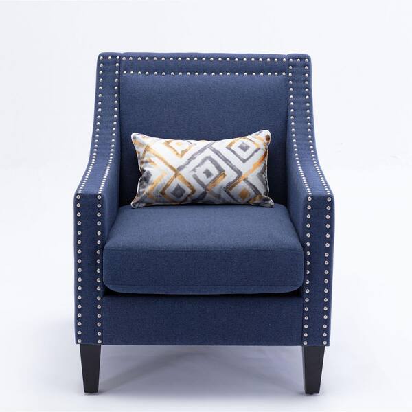 ANBAZAR Navy Blue Linen Fabric Upholstery Accent Arm Chair (Set of 1