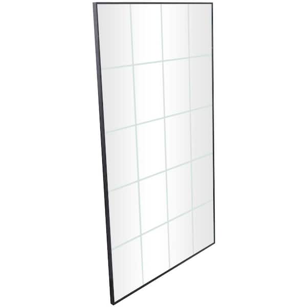 54 in. x 30 in. Grid Style Panel Rectangle Framed Black Wall Mirror