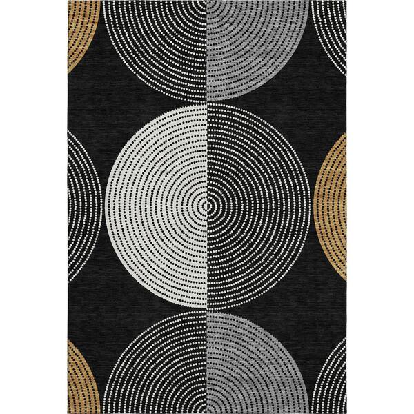 Mayfield Premium Machine Washable Abstract AMF2281 Black 8 ft. x 10 ft. Area Rug