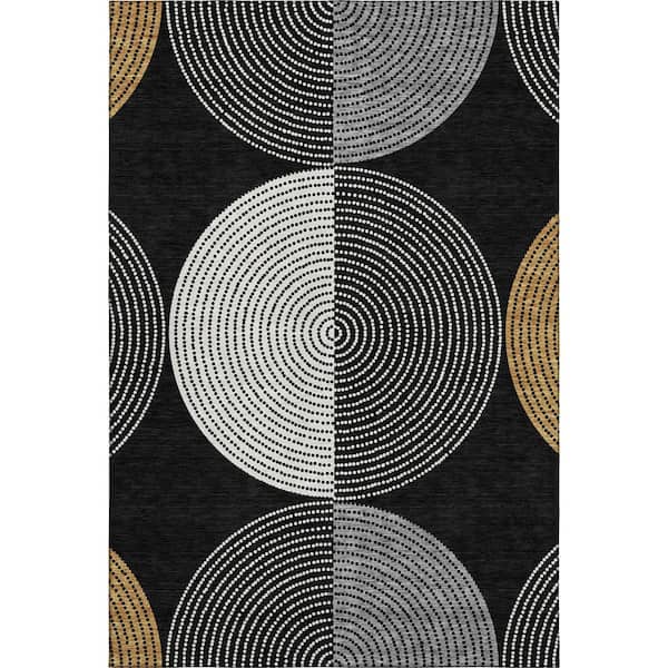 Mayfield Premium Machine Washable Abstract AMF2281 Black 9 ft. x 12 ft. Area Rug