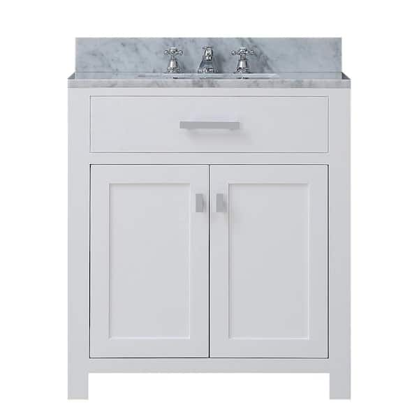 Water Creation Madison 30 In Vanity In Modern White With Marble Vanity Top In Carrara White Madison30w The Home Depot