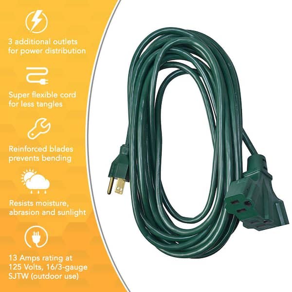 25 ft. 16/3 SJTW Tri-Source (Multi-Outlet) Yard Master Outdoor Extension  Cord