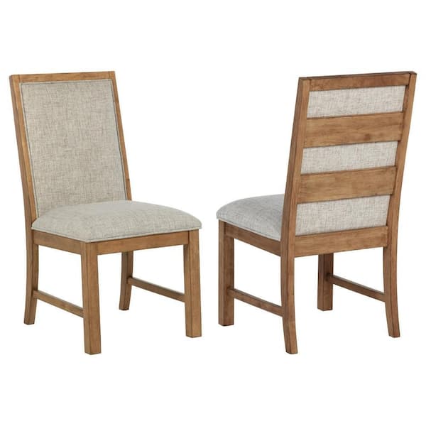Rune Brown and Oatmeal Beige Fabric Solid Back Dining Side Chair (Set of 2)