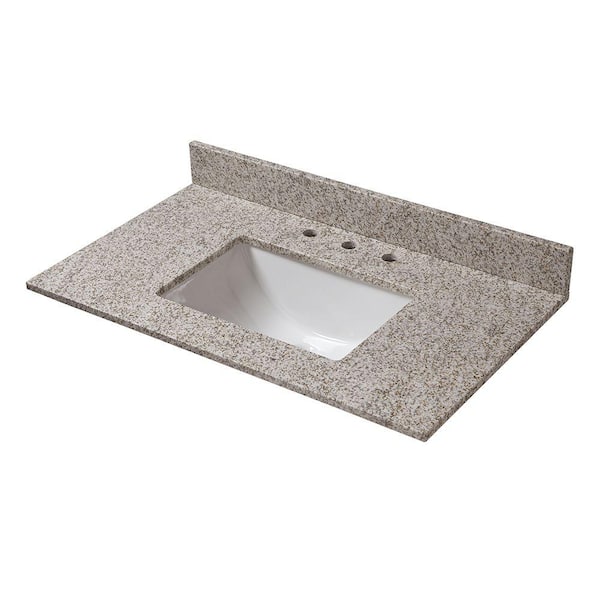Pegasus 31 in. W Granite Vanity Top in Golden Hill with Trough Sink and 8 in. Faucet Spread