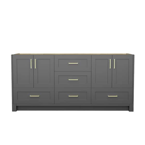 Zeafive 72 in. Solid Wood Bath Vanity Cabinet without Top Freestanding Bathroom Cabinet in Matte Gray Assembled
