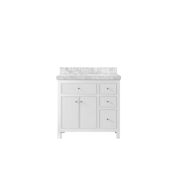 Willow Collections Sonoma 36 in. W x 22 in. D x 36 in. H Single Sink Bath Vanity Center in White with 2" Carrara Marble Top