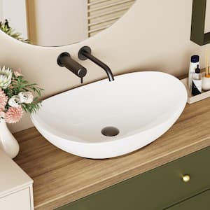 Oval Sink 15 in. Bathroom Sink Ceramic Vessel Sink Bathroom Sink Modern in White