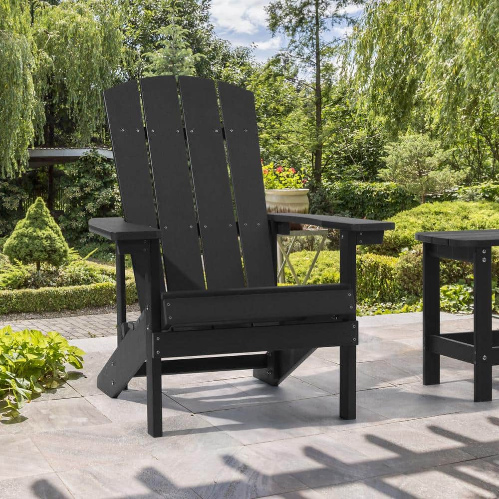 JOYESERY Black Weather Resistant HIPS Plastic Adirondack Chair for ...