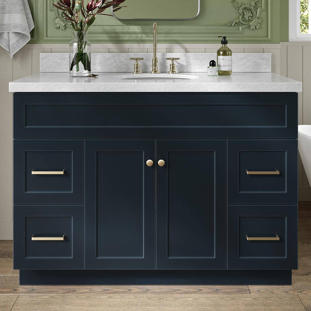 Hamlet 48 in. Single Sink Freestanding Bathroom Vanity in Midnight Blue with Carrara White Marble Top price history on PriceWatchPro
